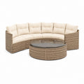 Gartenlounge Set 5-teilig Beige PE-Rattan Halbrund 240 x 120 x 85 cm mit rundem Glastisch Ø 120 x 45 cm