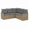 5-teiliges Garten Ecksofa aus Polyrattan in Naturgrau mit anthrazitfarbenen Polyesterpolstern L-Form 210 x 210 x 70 cm