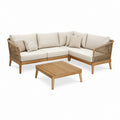 Gartenlounge Ecksofa Set Naturbeige aus Akazienholz und Polyester in L-Form 250 x 190 x 78 cm mit Couchtisch