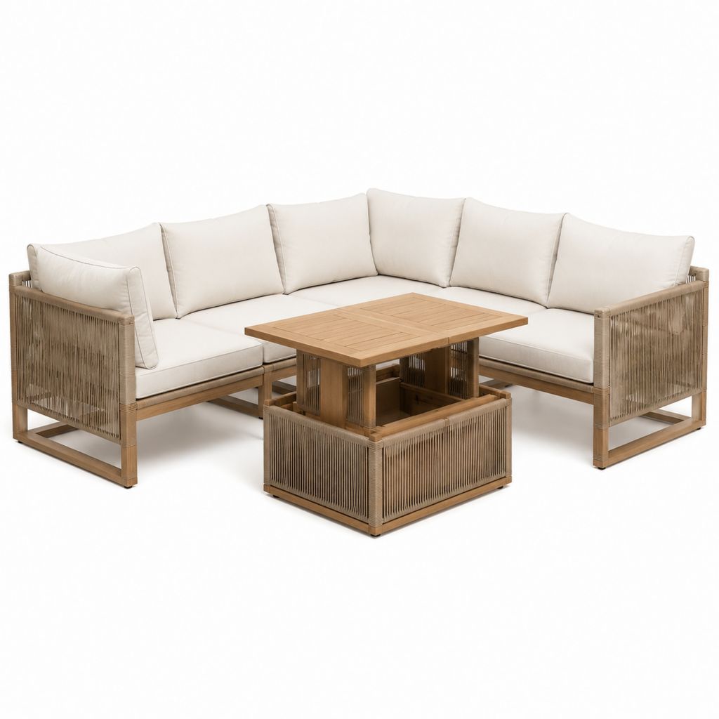 Gartenlounge Set mit Ecksofa und Couchtisch Beige Akazienholz 230 x 230 x 68 cm
