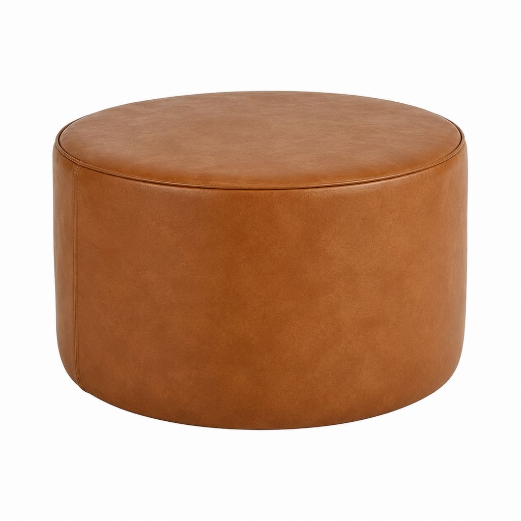 Fußhocker rund cognacfarben aus PU-Kunstleder 60 cm Durchmesser 40 cm Höhe