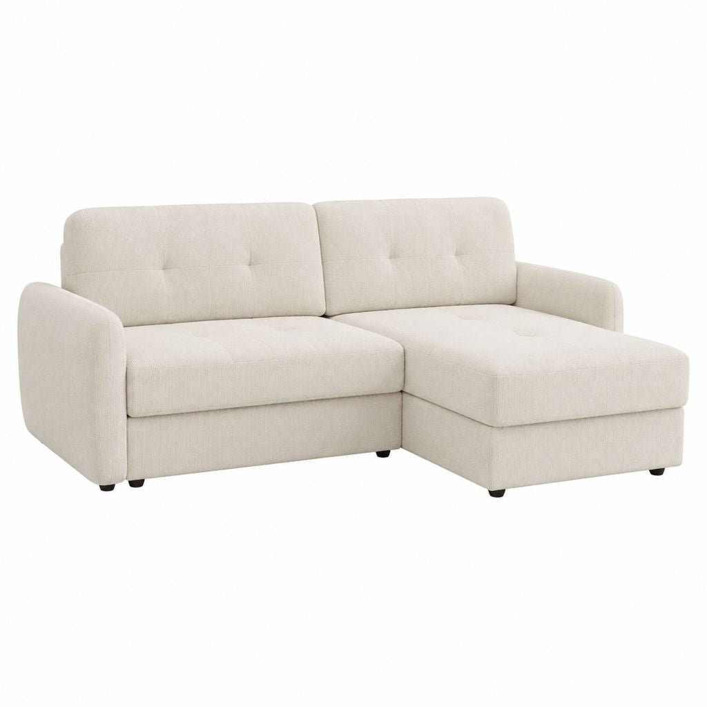 Ecksofa mit Recamiere rechts Creme 100 % Polyester L-Form 220 x 145 x 85 cm