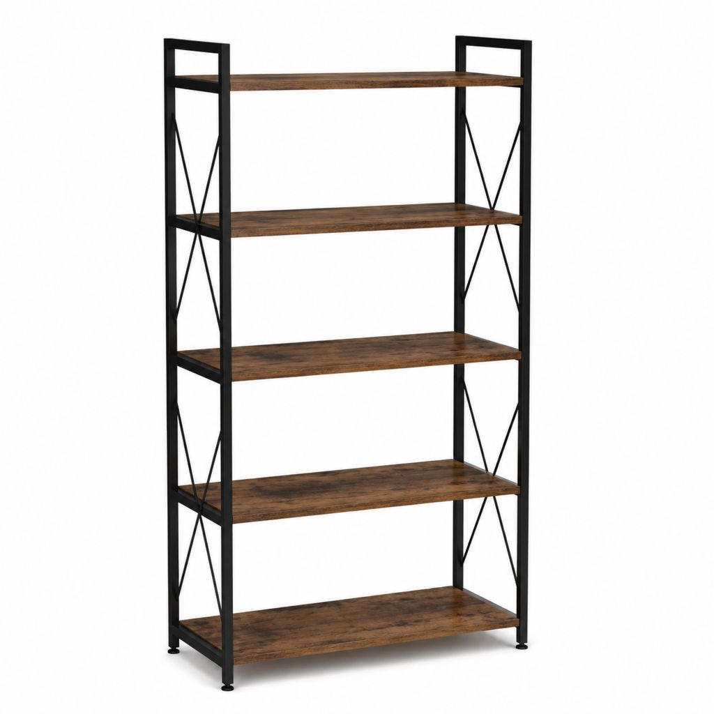 Standregal 5 Ebenen Schwarz Dunkelbraun Stahl Spanplatte Rechteckig 80 x 30 x 180 cm