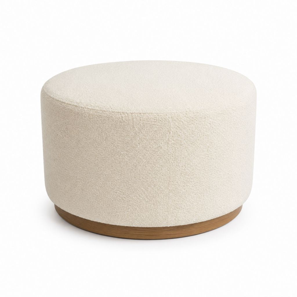 Runder Polsterhocker Creme mit Polyester-Bouclé und MDF-Sockel 50 x 45 cm