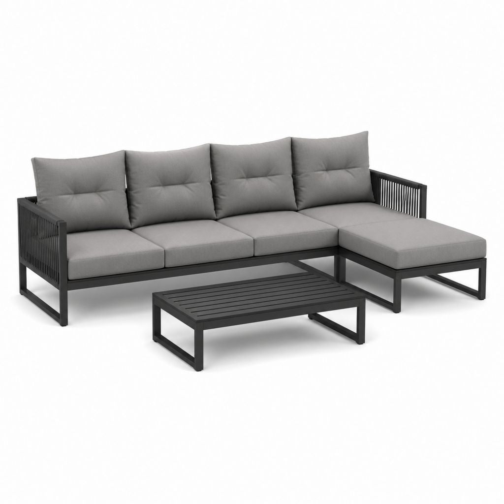 Gartenlounge Set Grau Aluminium L-Form mit Couchtisch 250 x 160 cm