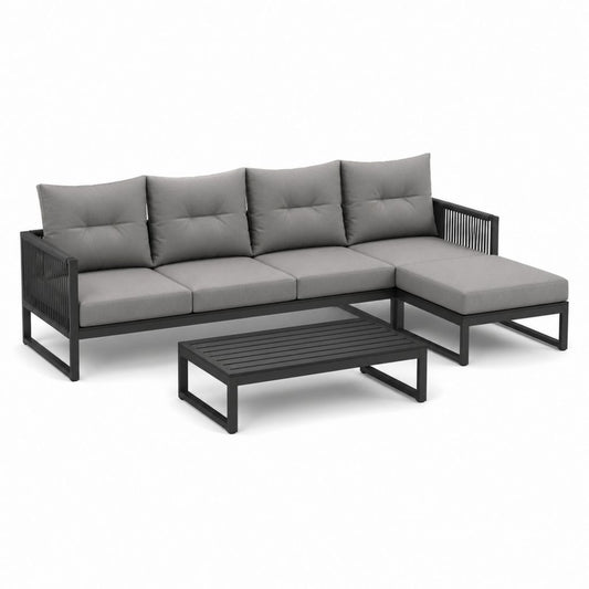 Gartenlounge Set Grau Aluminium L-Form mit Couchtisch 250 x 160 cm