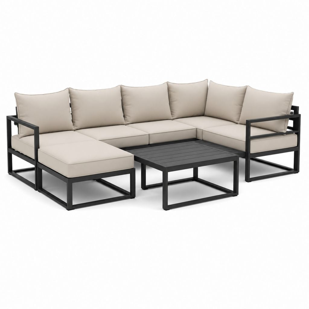 Gartenlounge Set Ecksofa mit Couchtisch Beige Stahl 250 x 190 x 65 cm
