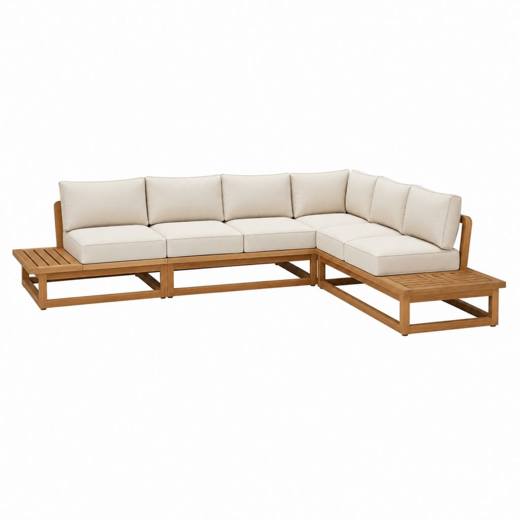 Garten Loungegarnitur Ecksofa Beige Akazienholz Polyester L-Form 310 x 235 x 78 cm