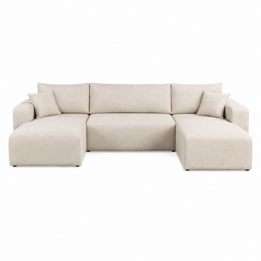 Wohnlandschaft 3-Sitzer Creme Polyester U-Form 300 x 170 x 85 cm