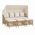 Gartenlounge Set mit Sonnendach Beige aus Akazienholz und Polyester 220 x 85 x 200 cm 4-teilig