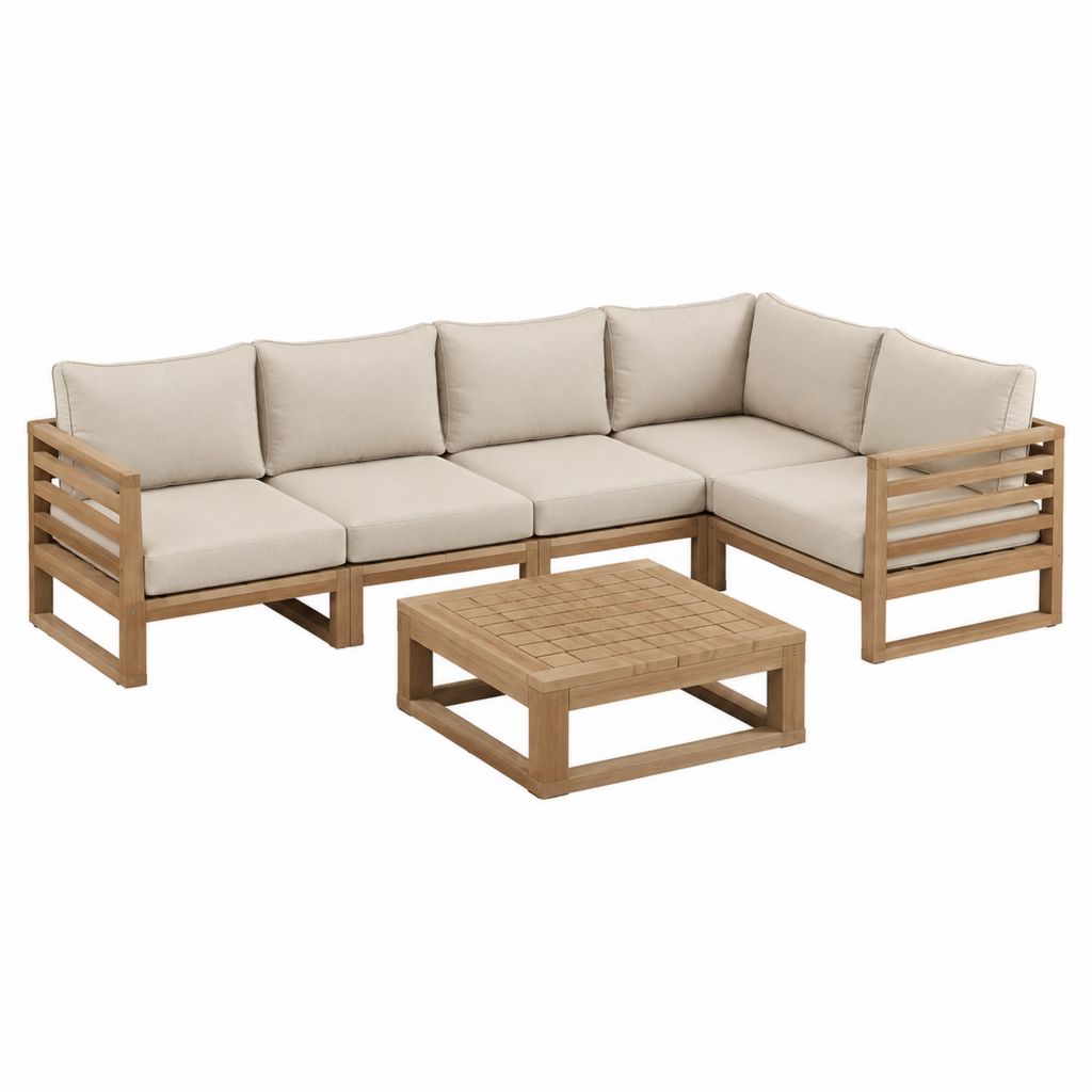 Gartenlounge Set aus Akazien-Massivholz in Natur Beige 250 x 250 cm mit Couchtisch 100 x 60 cm