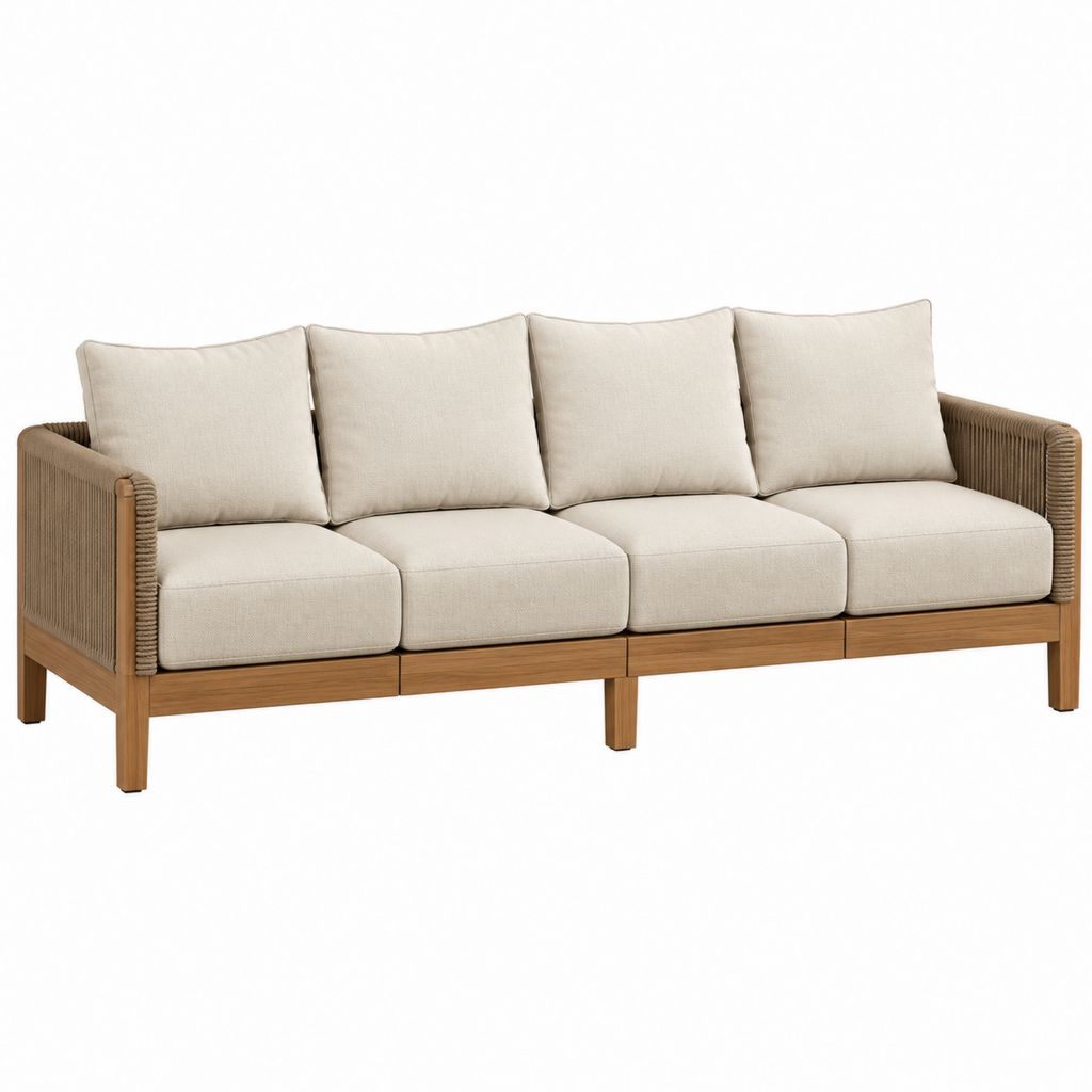 4-Sitzer Gartensofa Beige mit Akazien-Massivholz und Polypropylen-Seilbespannung 240 x 80 x 75 cm