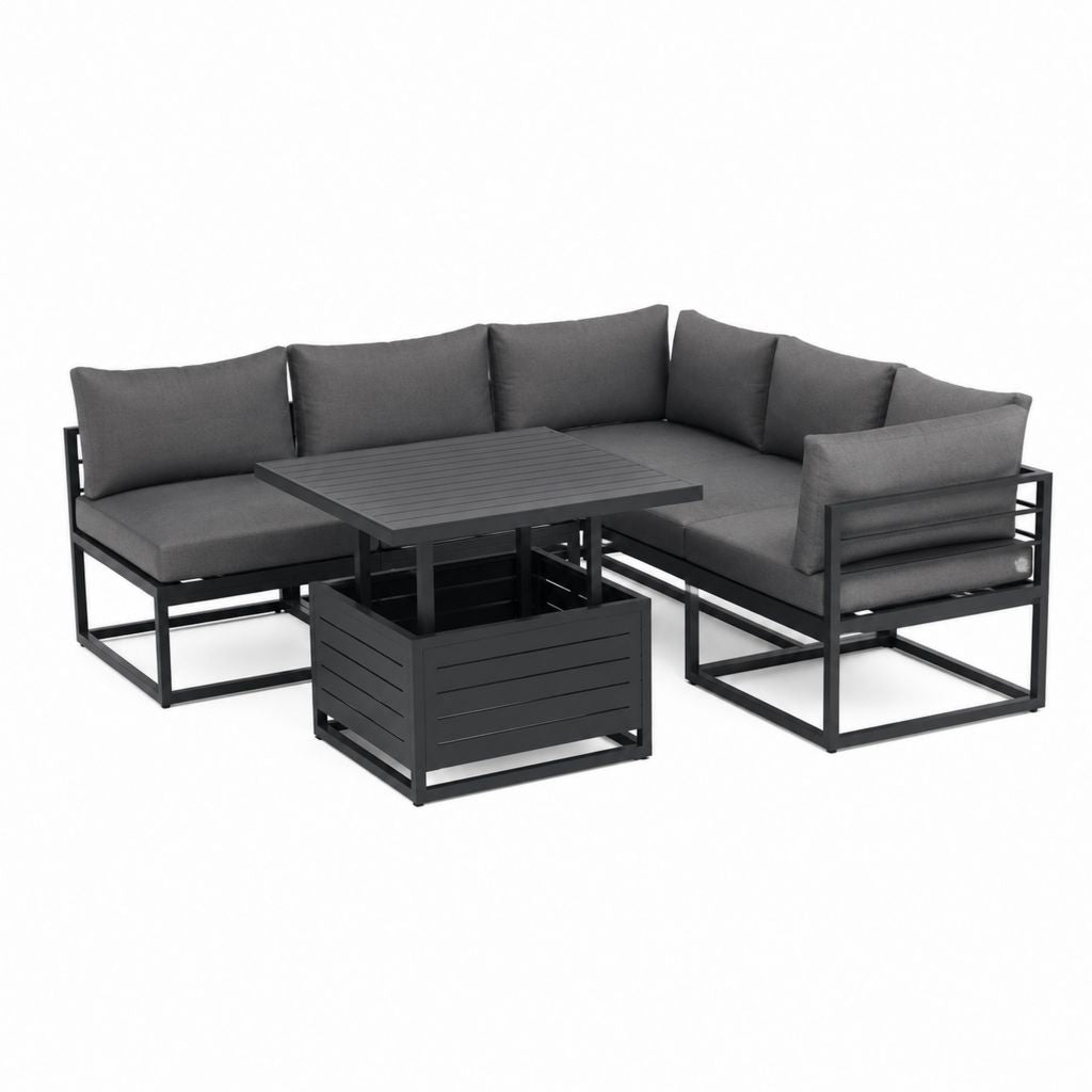 Gartenlounge Set Ecksofa Anthrazit Aluminium Polyester 220 x 220 cm mit höhenverstellbarem Tisch