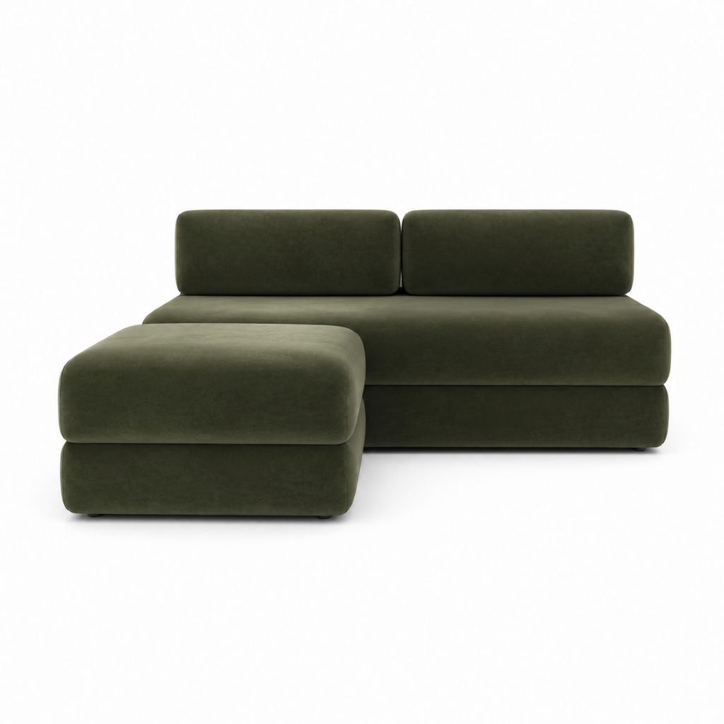 Modulares 2-Sitzer Sofa mit Hocker Olivgrün Polyester-Samt 200 x 100 x 72 cm