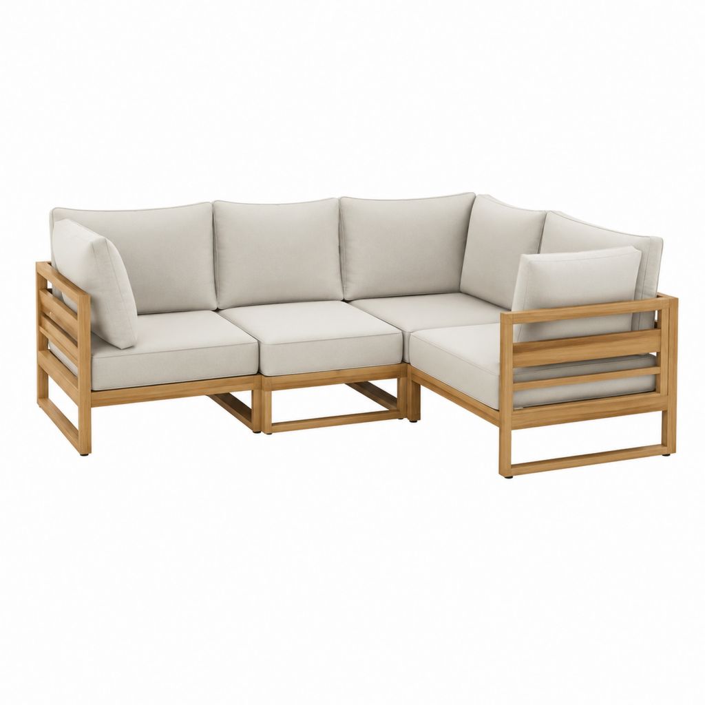 Garten Ecksofa 3-teilig Beige Akazienholz mit Polyesterkissen 220 x 150 x 70 cm