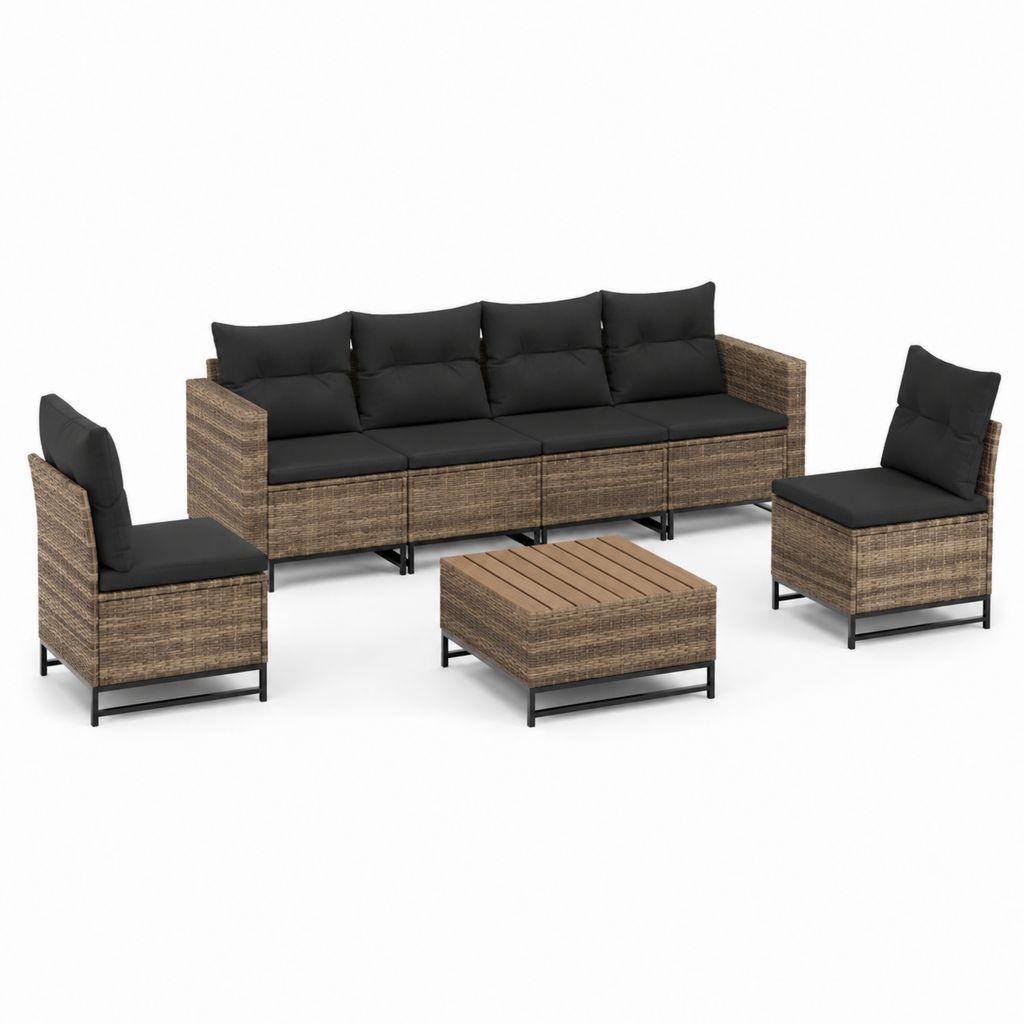 4-teiliges Gartenlounge-Set Braun aus PE-Rattan mit schwarzen Polyesterkissen 4-Sitzer 240 x 68 x 76 cm