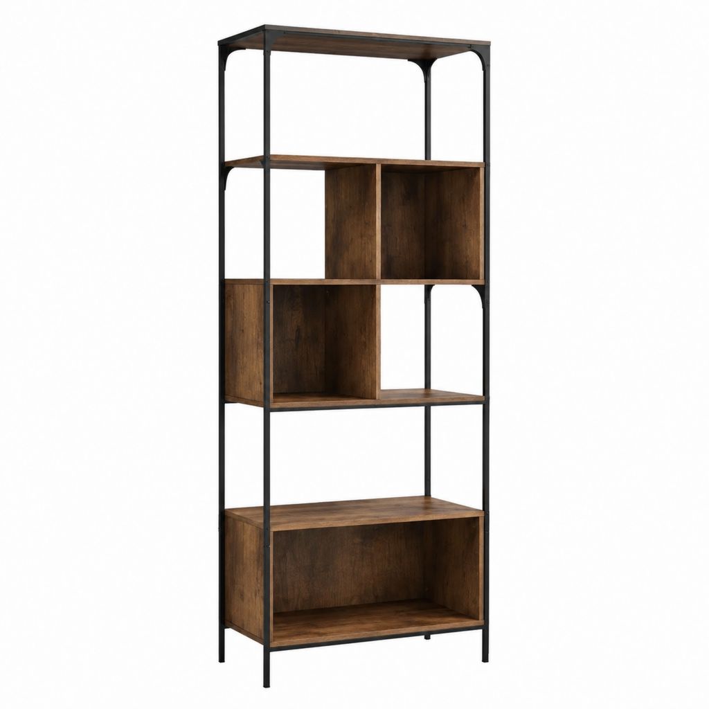 Bücherregal Standregal Braun Schwarz aus Spanplatte und Stahl 60 x 35 x 180 cm