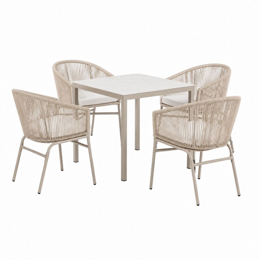 5-teiliges Gartenmöbel-Set Beige Aluminium Polyrattan quadratisch mit Tisch 80 x 80 cm und 4 Sesseln