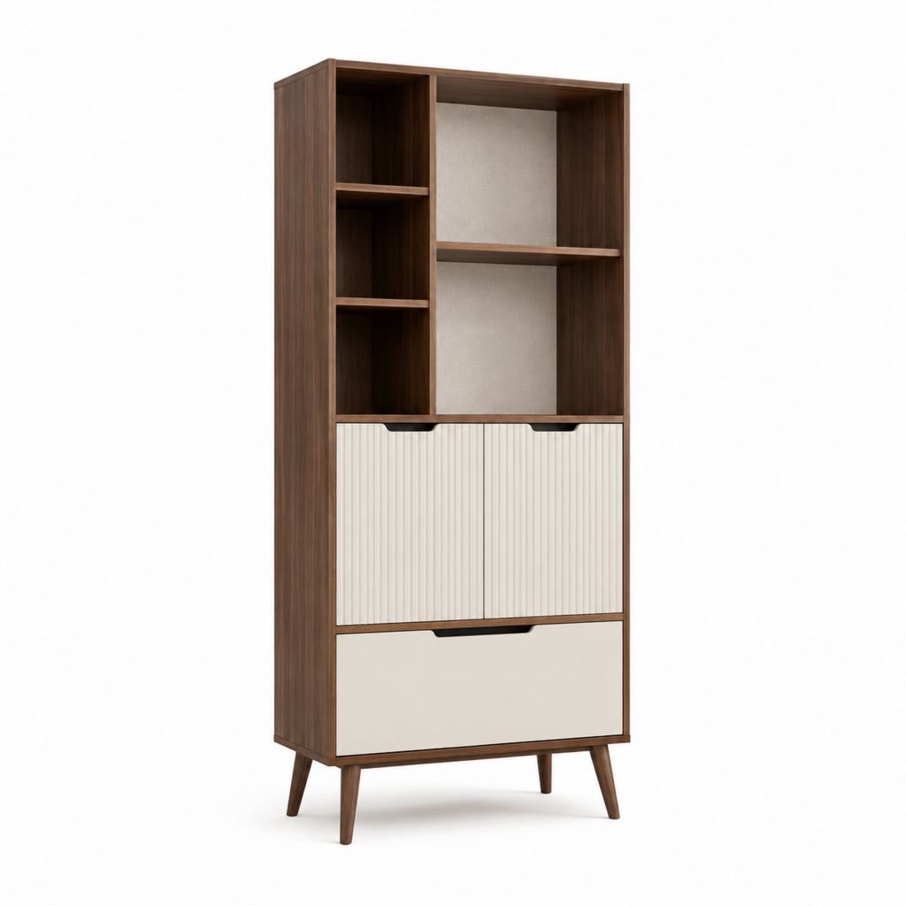 Bücherregal mit Türen und Schublade Nussbaumdekor Spanplatte rechteckig 80 x 40 x 190 cm