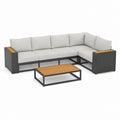 Gartenlounge Set Ecksofa L-Form Grau Aluminium Akazienholz 260 x 200 x 68 cm mit Couchtisch