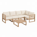 5-teiliges Gartenlounge Set Ecksofa Naturholz Beige mit Polyesterkissen 280 x 210 cm