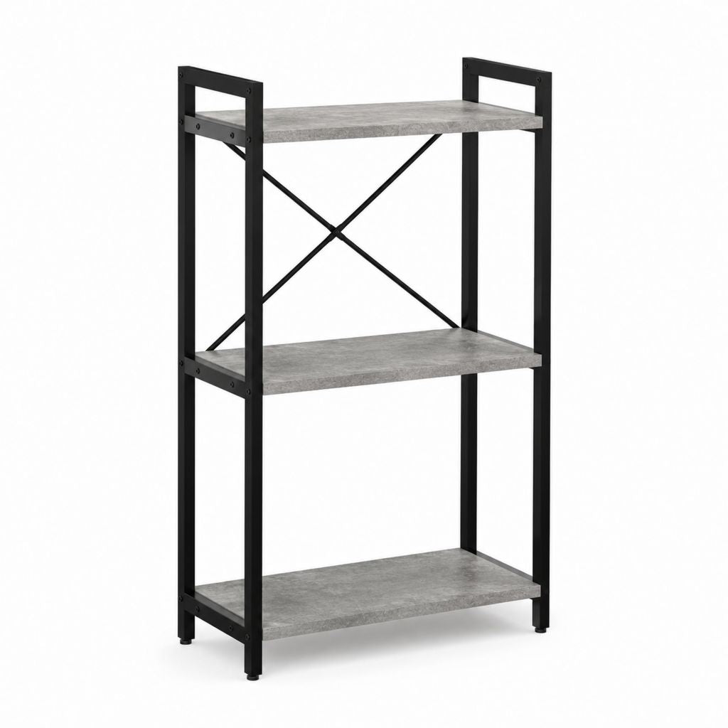 Bücherregal 3 Ebenen Grau Schwarz Spanplatte Stahl 60 x 30 x 100 cm