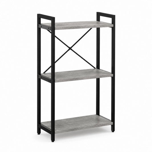 Bücherregal 3 Ebenen Grau Schwarz Spanplatte Stahl 60 x 30 x 100 cm