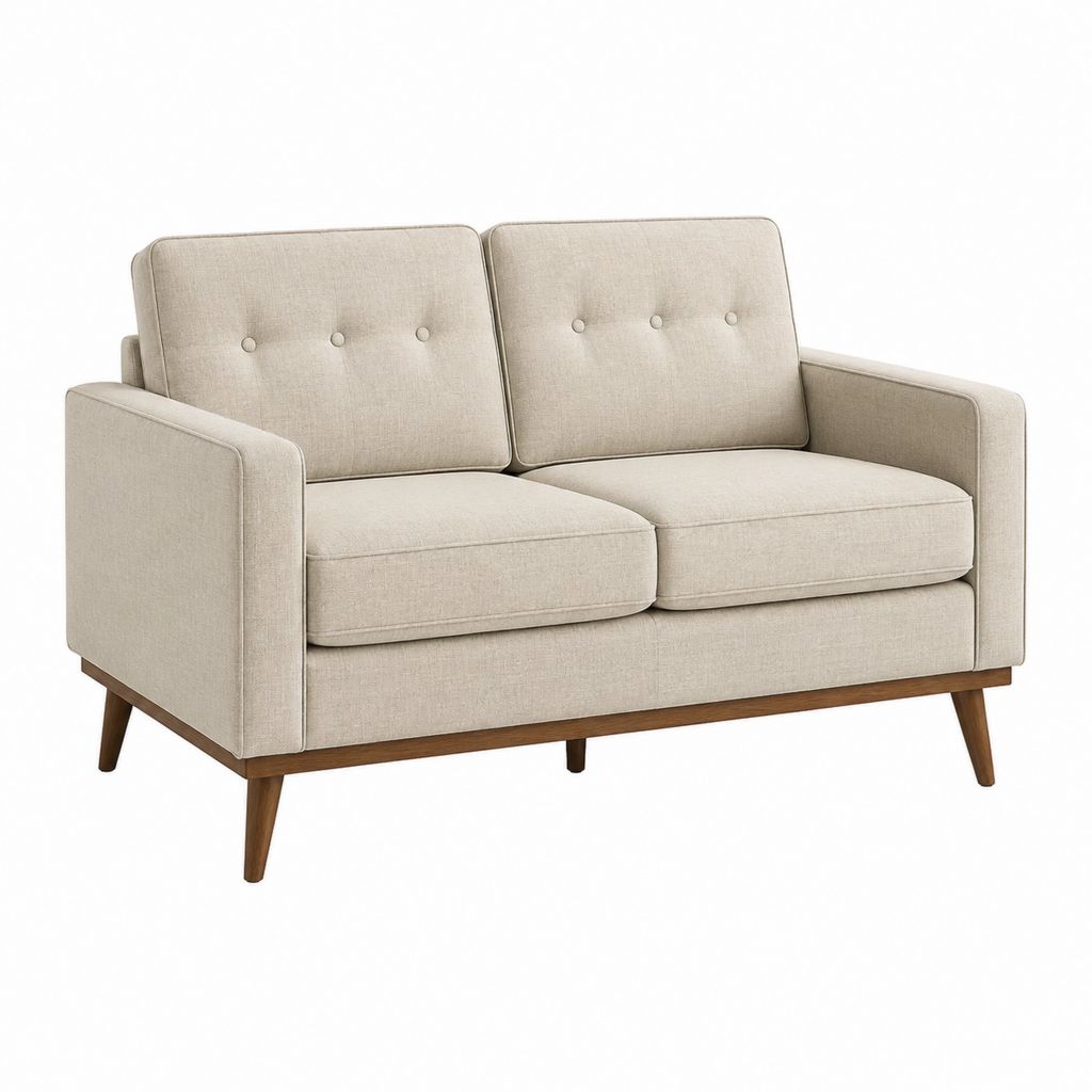 2-Sitzer Sofa Beige mit Polyesterbezug und Massivholzfüßen 140 x 80 x 85 cm