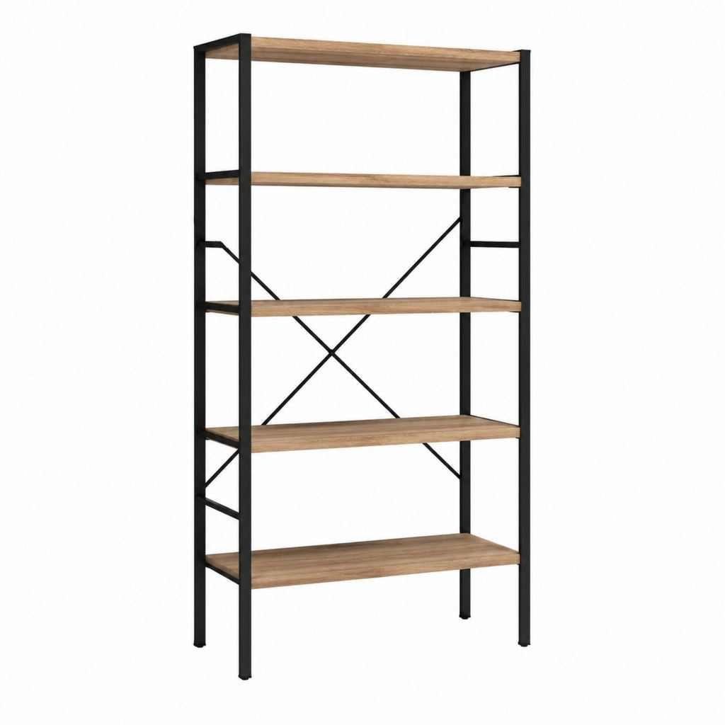 Bücherregal 5 Ebenen Braun Schwarz Spanplatte Stahl rechteckig 80 x 30 x 180 cm