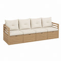 4-Sitzer Gartensofa aus massivem Akazienholz in Natur mit cremefarbenen Polyesterkissen gerade 280 x 70 x 70 cm
