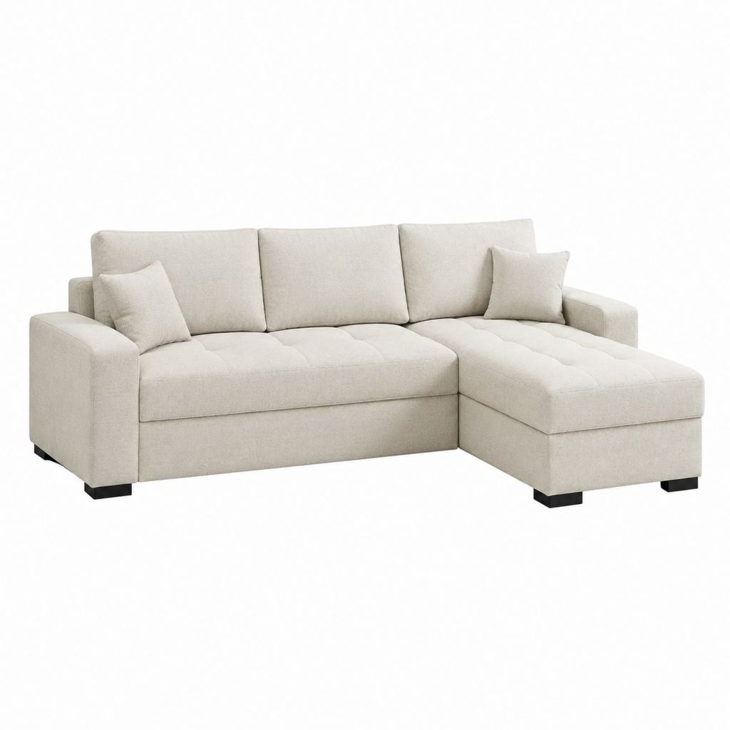 Ecksofa mit Recamiere rechts Beige Polyester 240 x 150 x 85 cm