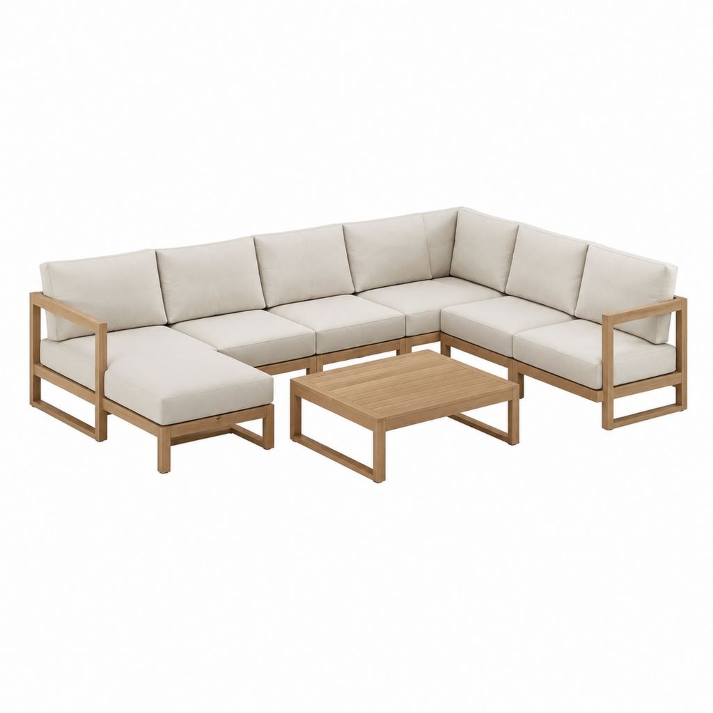 7-teiliges Gartenlounge-Set U-Form Beige Akazien-Massivholz mit Polyesterkissen 300 x 225 x 70 cm