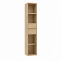 Schmales Bücherregal Eiche hell aus Spanplatte mit 4 offenen Fächern und 2 Schubladen 35 x 30 x 180 cm