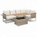 3-teiliges Gartenlounge Set Beige aus Aluminium und Polyestergeflecht in L-Form 259 x 239 x 72 cm