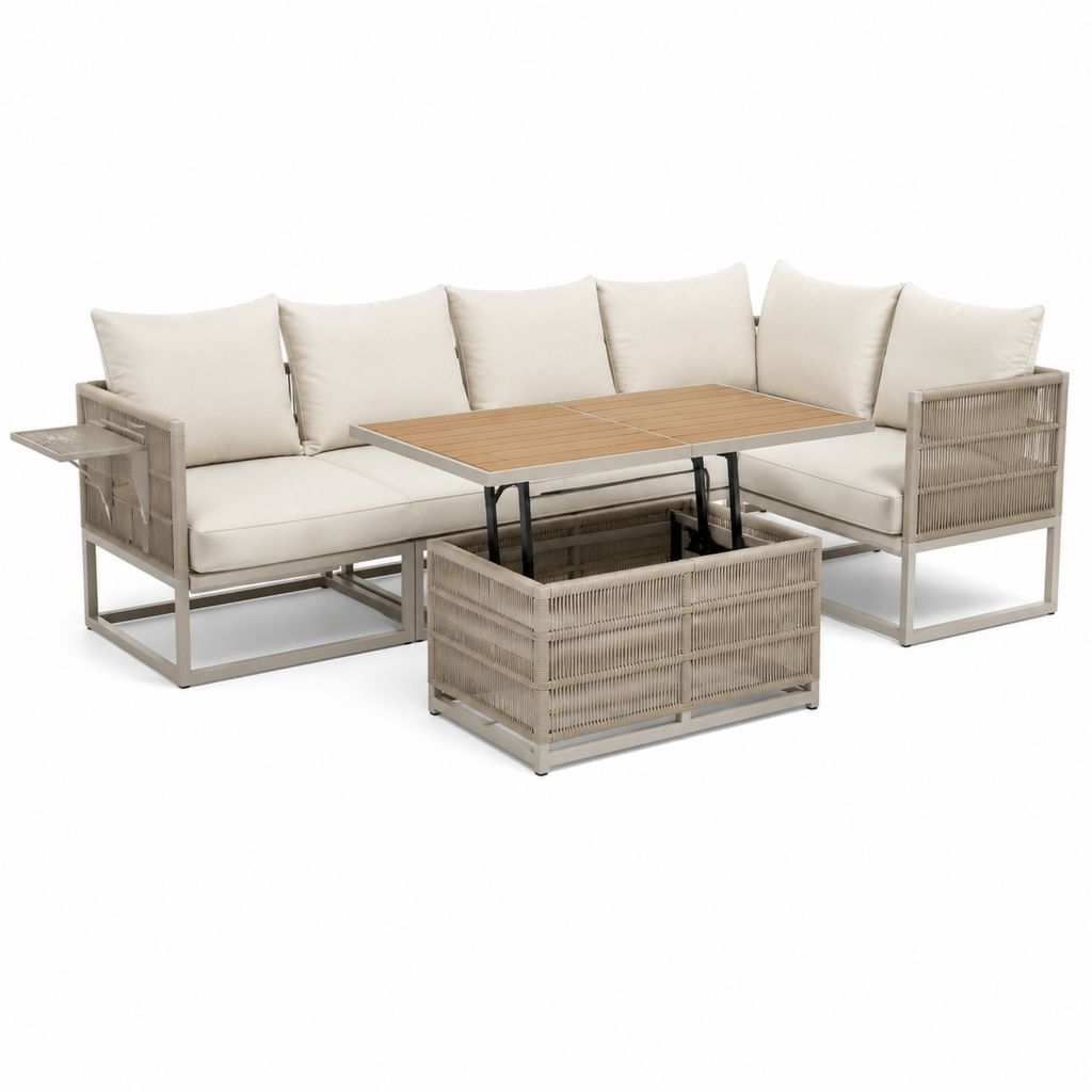 3-teiliges Gartenlounge Set Beige aus Aluminium und Polyestergeflecht in L-Form 259 x 239 x 72 cm