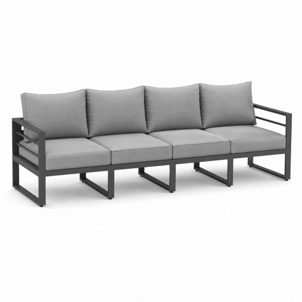 Gartensofa 4-Sitzer Grau pulverbeschichteter Stahl Polyester gerade 280 x 75 x 70 cm